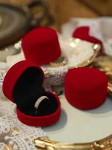 1pc Heart Design Ring Storage Box, Red Ring Box For Wedding Party, Gift For Valentine's Day, Room Decor - Red - View 2
