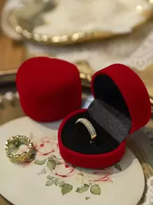 1pc Heart Design Ring Storage Box, Red Ring Box For Wedding Party, Gift For Valentine's Day, Room Decor - Red - View 5