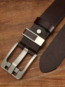 1pc Pin-buckle Cowhide Belt - Coffee Brown - View 3