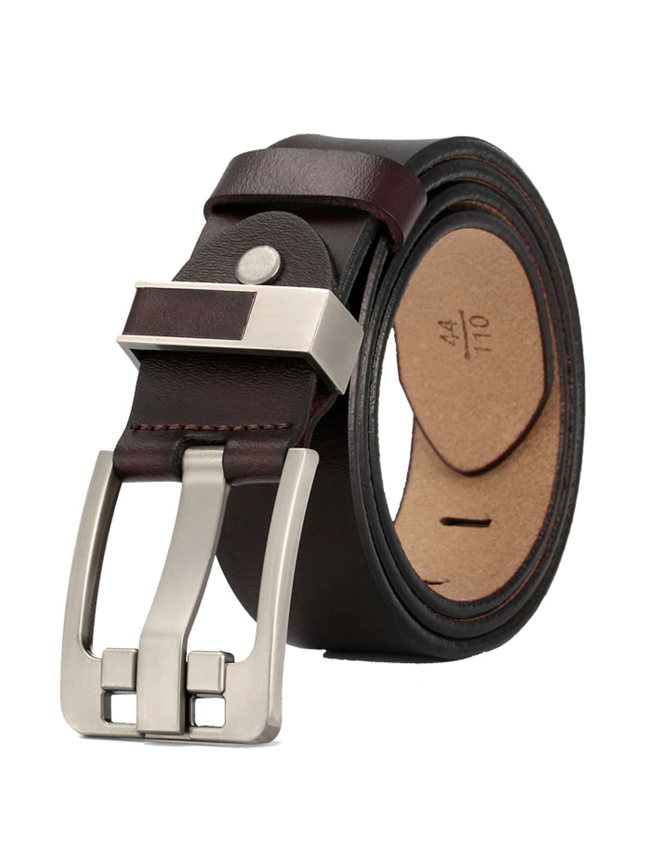 1pc Pin-buckle Cowhide Belt - Coffee Brown - View 1