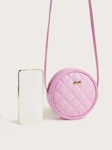 One Piece Girls Pu Soft Quilted Pink Round Fashion Mini Crossbody Bag Daily Use - Pink - View 6