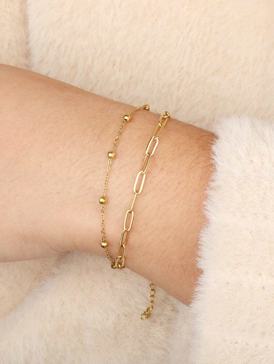 Bead Decor Bracelet - Yellow Gold - View 1