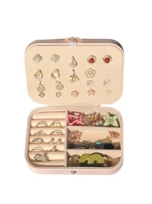 1pc Solid Color Jewelry Storage Box, Multifunction Compartment Ring Box, Necklace Organizer For Home