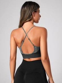 Easithlete Two Tone Crisscross Back Sports Bra - Grey - View 2