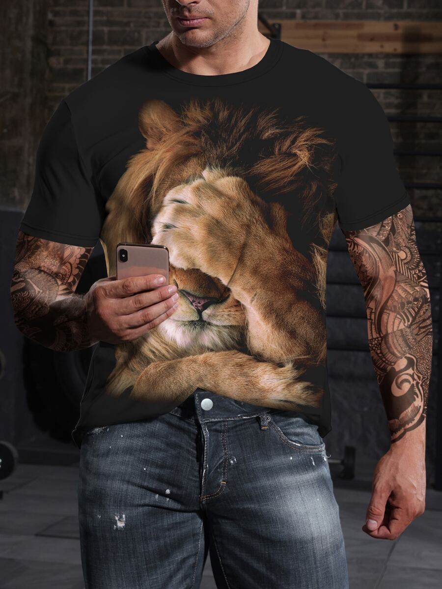 Manfinity LEGND Men 3D Lion Print Tee - Multicolor - View 1