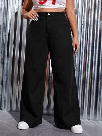 SHEIN EZwear Plus High Waist Flare Leg Jeans Black Baggy Jeans