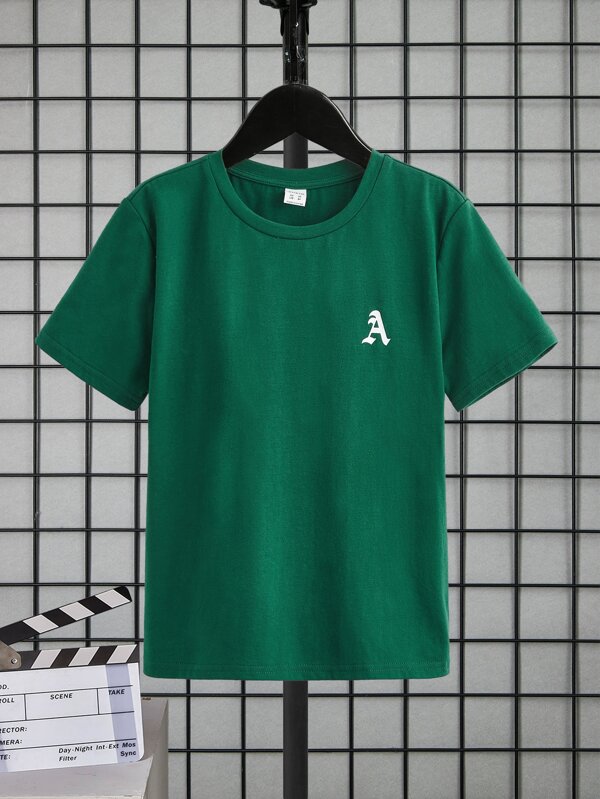 SHEIN Tween Boys' Casual Short Sleeve Letter Print Crew Neck T-Shirt