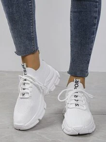 2025 Zapatillas de running ligeras y transpirables de malla para mujer en otoño, cómodas zapatillas deportivas de suela gruesa y parte superior baja - Blanco - Ver 3