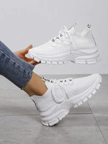 2025 Zapatillas de running ligeras y transpirables de malla para mujer en otoño, cómodas zapatillas deportivas de suela gruesa y parte superior baja - Blanco - Ver 5