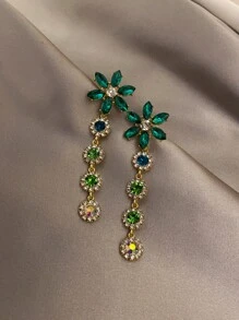 Rhinestone Flower Drop Earrings - Multicolor - View 1