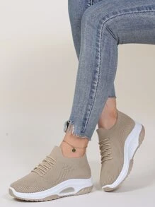 極簡風格前綁帶跑步鞋 - 駝色 - 查看 1