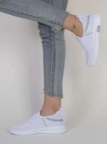 Patch Detail Lace-up Front Running Shoes - White - View 2