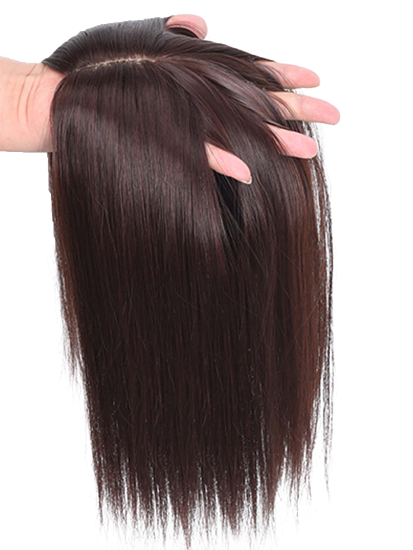 Short Straight Synthetic Hair Topper - Dark Brown - View 1