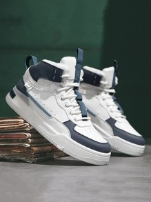 Hombres Zapatillas de skate de color combinado con cordón delantero - Blanco - Ver 1