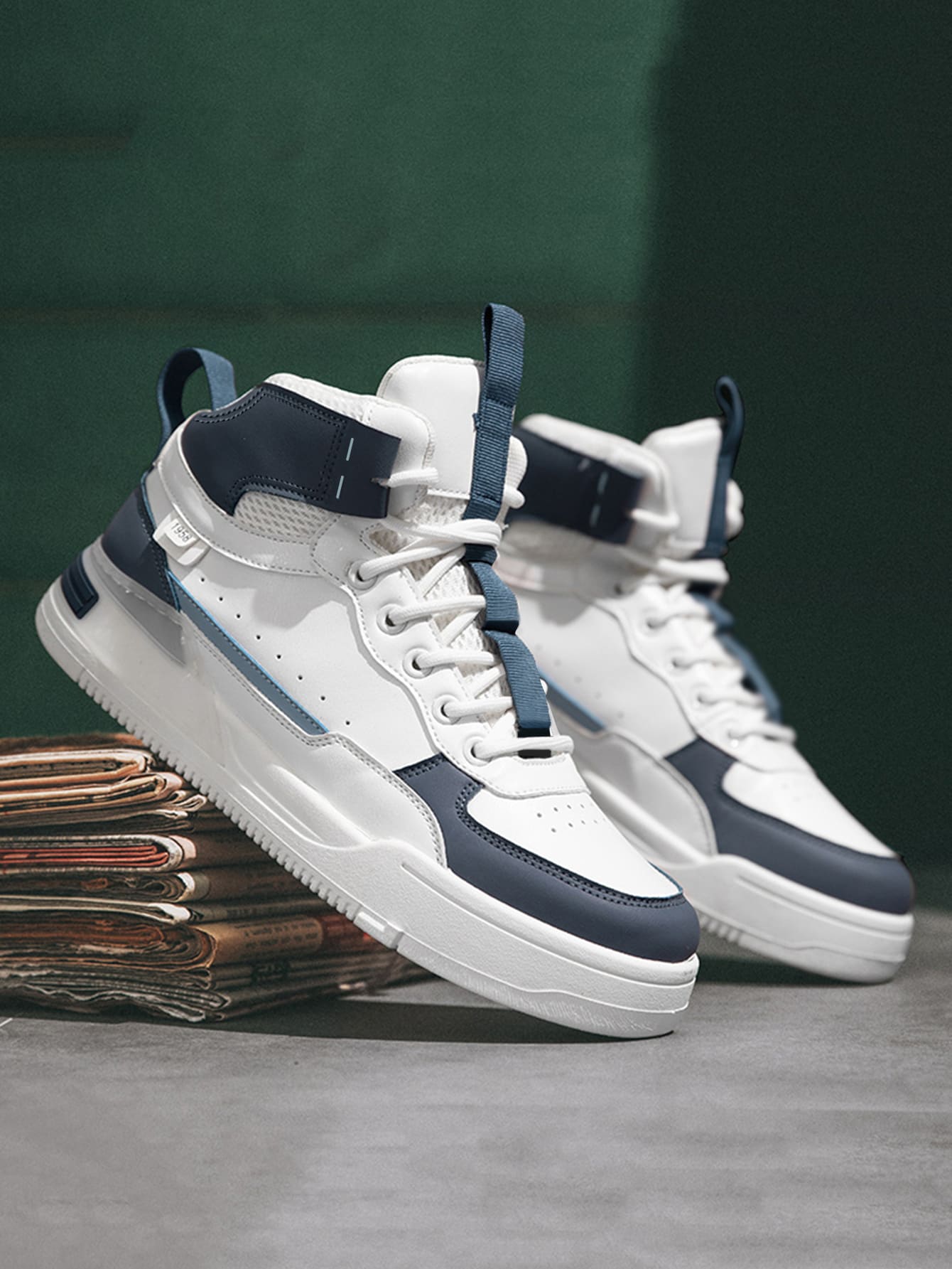 Hombres Zapatillas de skate de color combinado con cordón delantero - Blanco - Ver 1