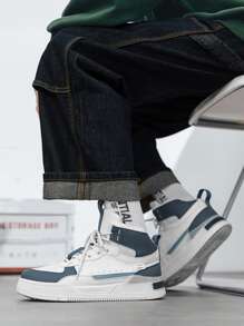 Hombres Zapatillas de skate de color combinado con cordón delantero - Blanco - Ver 2