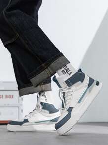 Hombres Zapatillas de skate de color combinado con cordón delantero - Blanco - Ver 3