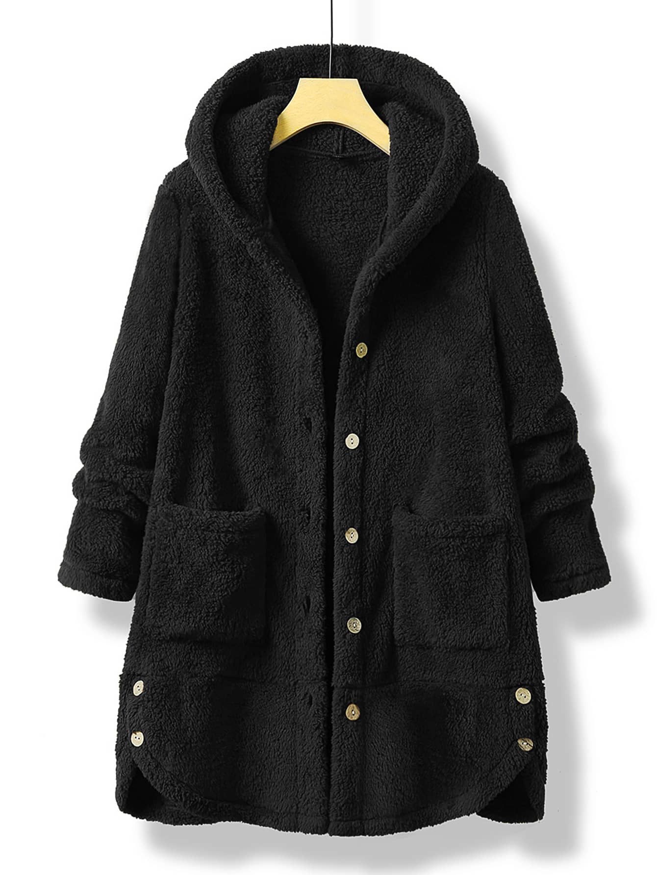 Mulvari Plus Pocket Patched Hooded Flannel Coat - Black - View 1
