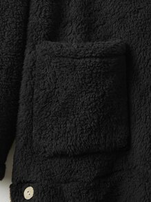 Mulvari Plus Pocket Patched Hooded Flannel Coat - Black - View 3