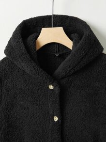 Mulvari Plus Pocket Patched Hooded Flannel Coat - Black - View 4