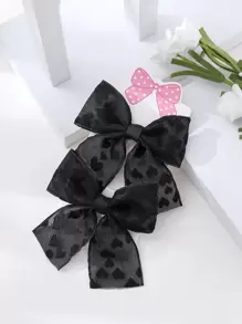 2个心形图案网纱蝴蝶结发夹，适合儿童，14+款优雅蝴蝶结发饰/简约百搭裙装