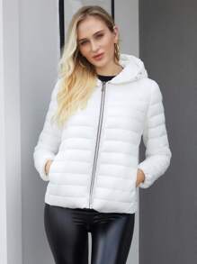 ZIAI Zip Up Hooded Padded Coat Women's Minimalist Outdoor Jacket For Fall, With Hood And Pockets,Casual Outdoor Winter Coat Women - White - View 4