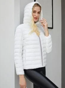 ZIAI Zip Up Hooded Padded Coat Women's Minimalist Outdoor Jacket For Fall, With Hood And Pockets,Casual Outdoor Winter Coat Women - White - View 5