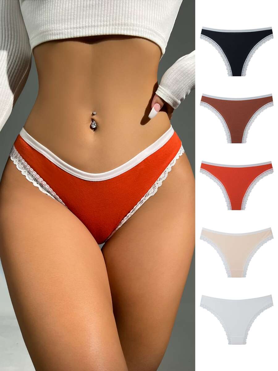 5pack Contrast Lace Panty Set - Multicolor - View 1