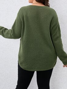 SHEIN LUNE Plus Drop Shoulder Curved Hem Jumper - Army Green - View 2