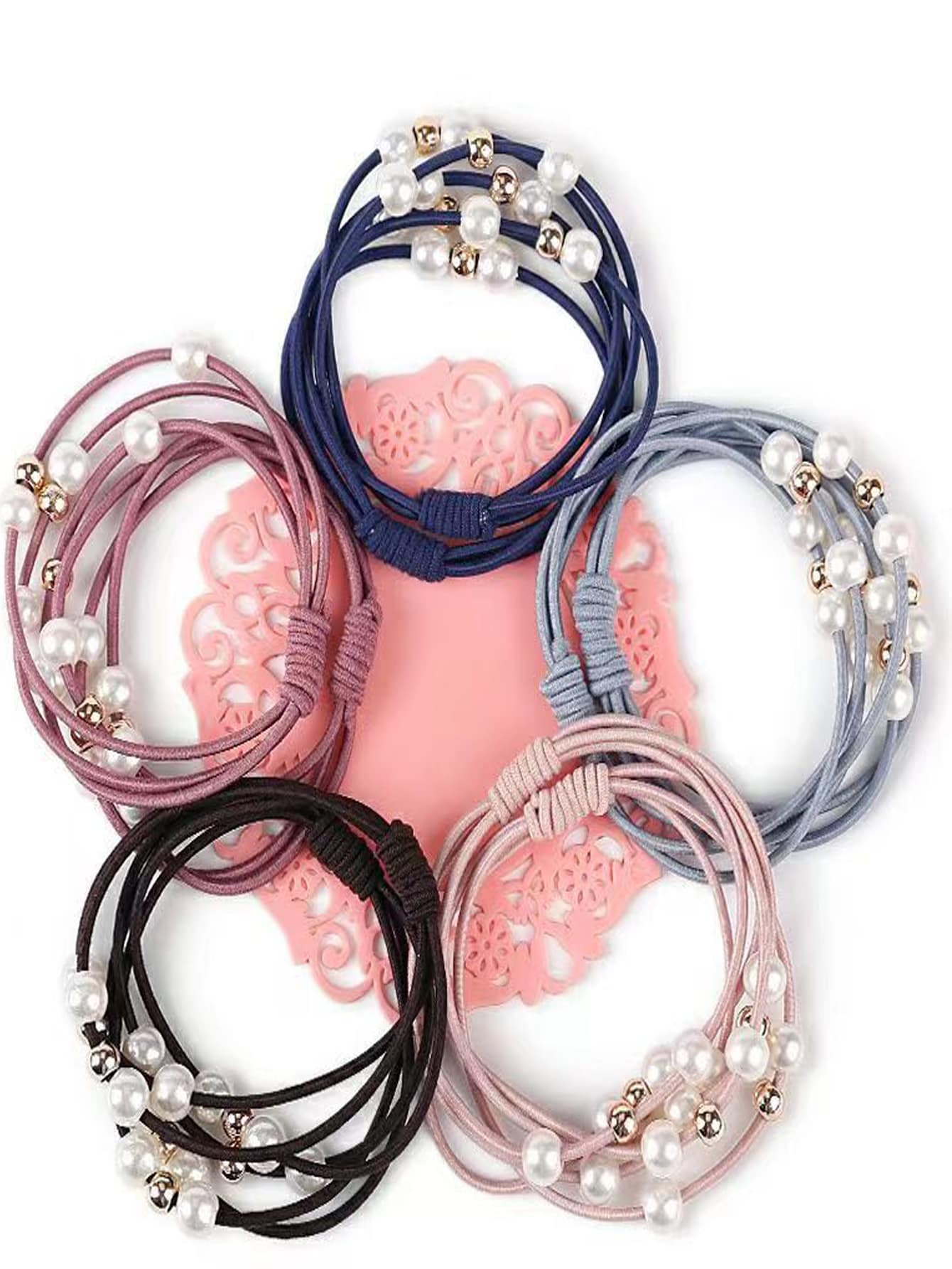 10pcs Faux Pearl Decor Hair Tie Elegant - Multicolor - View 1