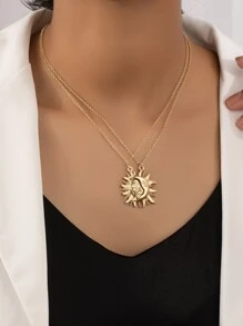 2pcs Sun Pendant Necklace - Yellow Gold - View 1