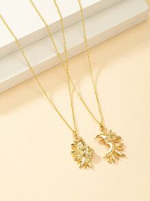 2pcs Sun Pendant Necklace - Yellow Gold - View 2