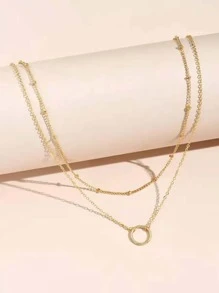 Round Charm Layered Necklace - Yellow Gold - View 2