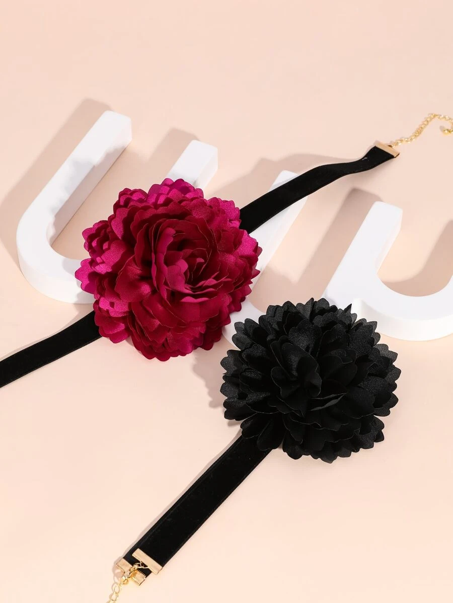 2入組花朵裝飾頸鏈 - 彩色 - 查看 1