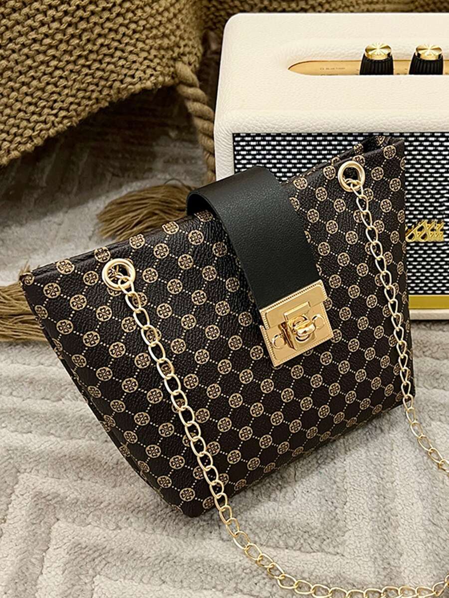 迷你滿版圖案旋鎖方包 - 彩色 - 查看 1