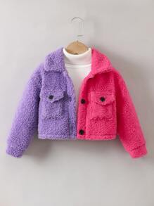 Toddler Girls 1pc Two Tone Flap Pocket Teddy Jacket - Multicolor - View 1
