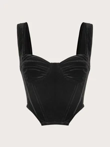 SHEIN ICON Ruched Bust Asymmetrical Hem Flannelette Cami Top - Black - View 1