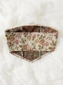 SHEIN MOD 印花手帕下擺抹胸上衣 - 杏色 - 查看 2