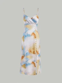 SHEIN MOD Tie Dye Button Front Cami Dress - Multicolor - View 1