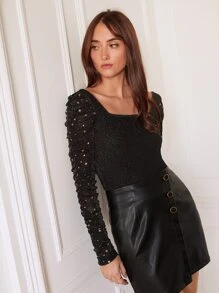 SHEIN Frenchy Áo thun nữ Thiên hà Thanh lịch - màu đen - Xem 5