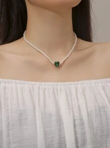 Heart Decor Beaded Necklace - Multicolor - View 1