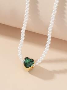 Heart Decor Beaded Necklace - Multicolor - View 2