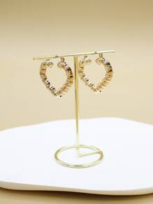竹节心形设计环形耳环 情人节、妈妈、母亲、母亲节、礼物 - 金黃色 - 查看 2