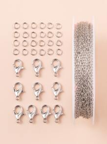 3入組DIY3m黃銅電纜鏈珠寶製作套件，帶30入組鐵開口跳環，帶10入組鋅合金龍蝦爪扣白金龍蝦扣DIY珠寶配件 - 銀色 - 查看 1