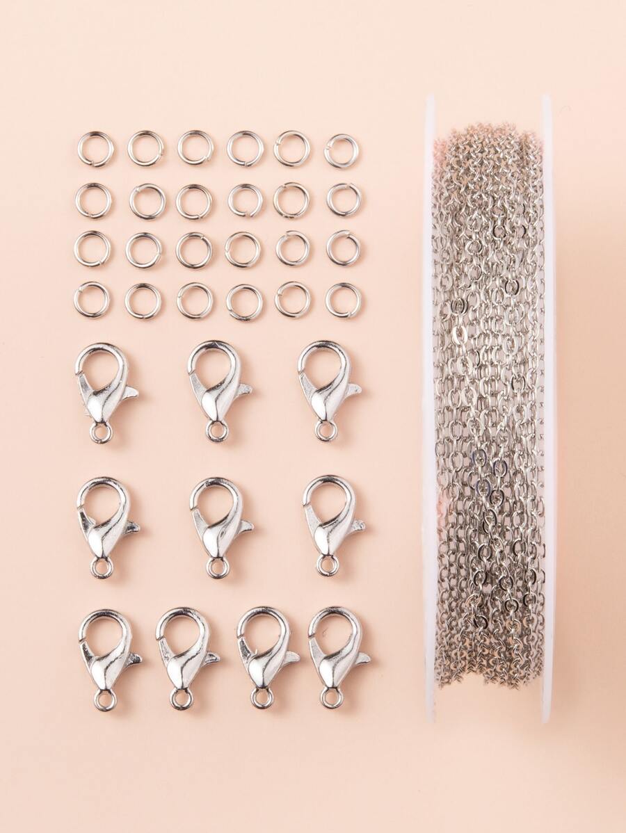 3入組DIY3m黃銅電纜鏈珠寶製作套件，帶30入組鐵開口跳環，帶10入組鋅合金龍蝦爪扣白金龍蝦扣DIY珠寶配件 - 銀色 - 查看 1