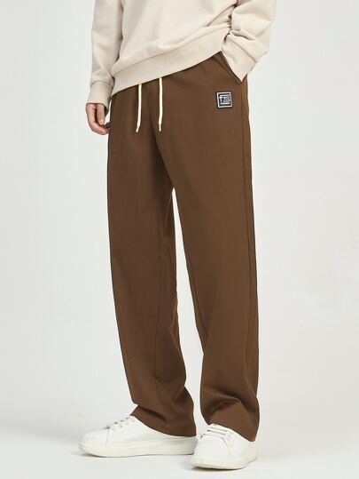 Guys Letter Patched Detail Drawstring Waist Pants