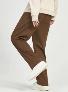 Manfinity Hypemode 寬鬆男士字母裝飾抽繩腰褲 - 咖啡棕 - 查看 2