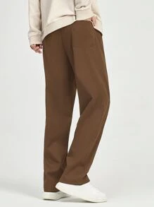 Manfinity Hypemode 寬鬆男士字母裝飾抽繩腰褲 - 咖啡棕 - 查看 3