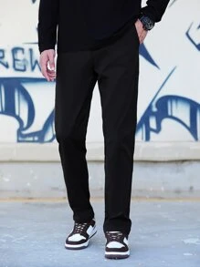 Manfinity Hypemode Men Slant Pocket Straight Leg Trousers - Black - View 1