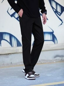 Manfinity Hypemode Men Slant Pocket Straight Leg Trousers - Black - View 3